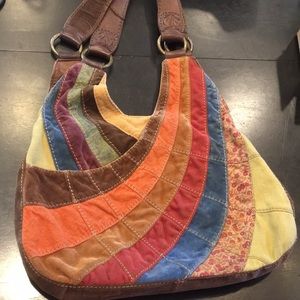Lucky Brand Vintage Inspired Boho Patchwork Hobo Earthtones Shoulder Bag